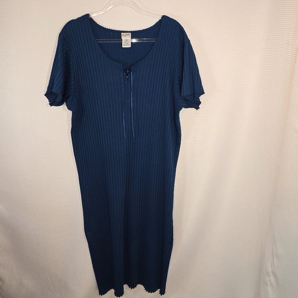 Sostanza Plus Size 24W Ribbed Dress Blue Midi Short Sleeve Casual Stretch